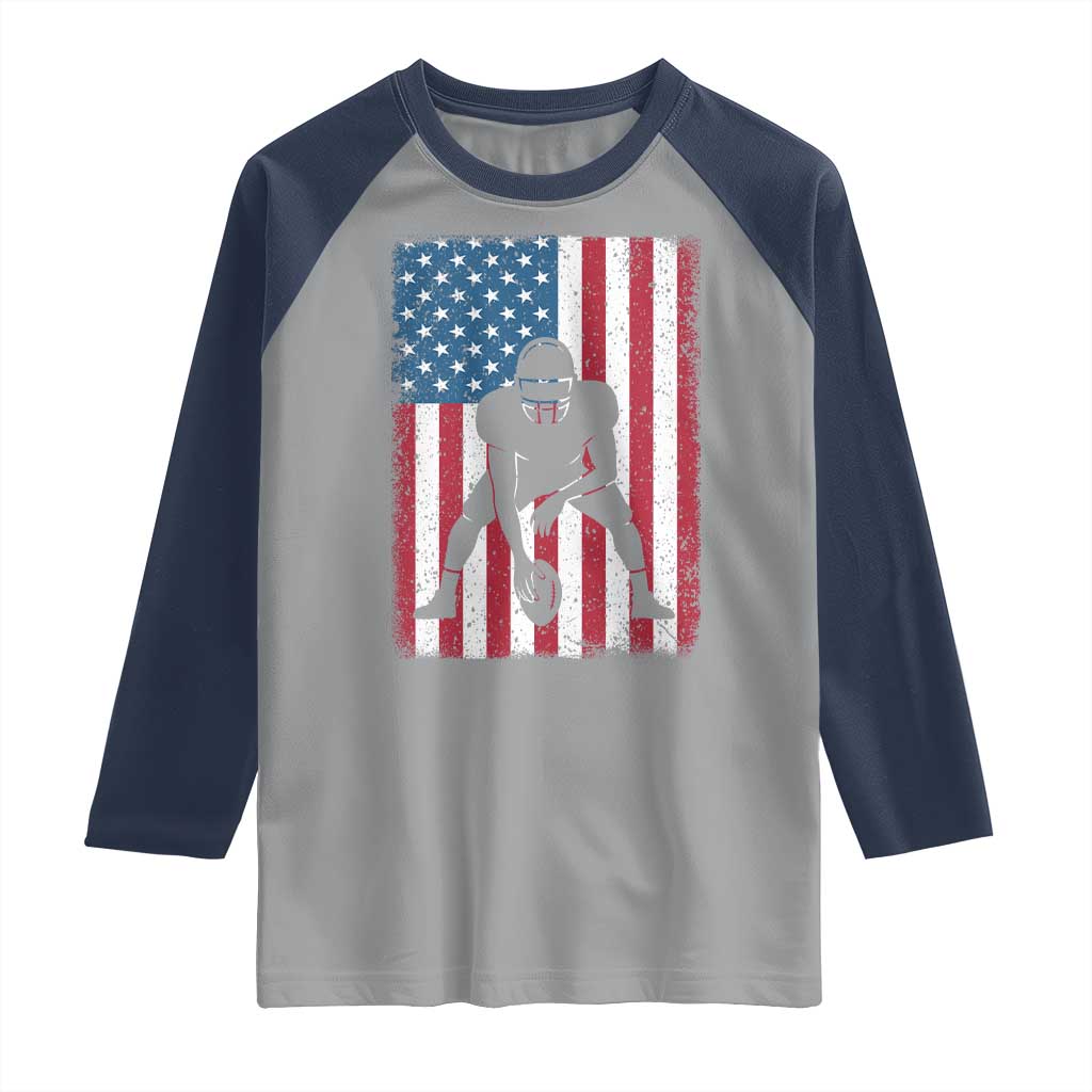 American Flag Football Raglan Shirt Cool Distressed Vintage Patriotic Football Player - Wonder Print Shop