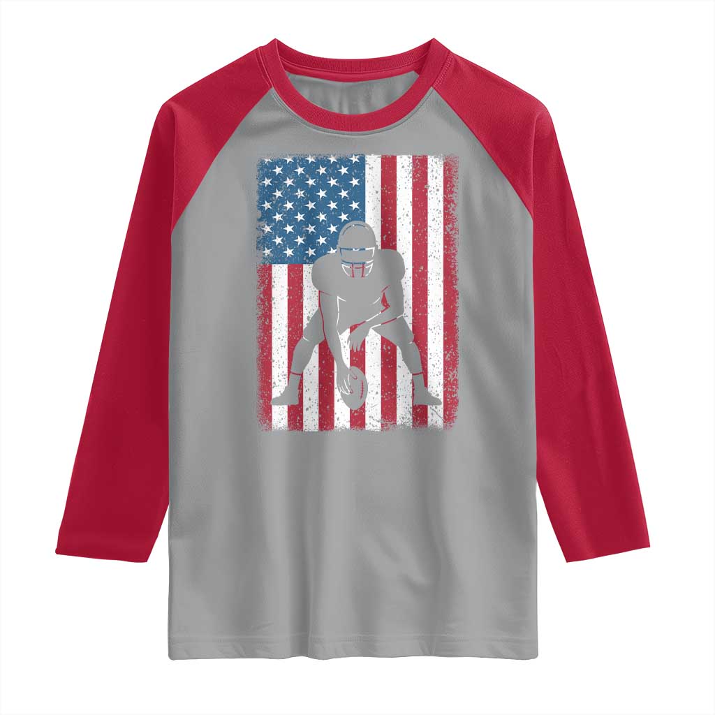American Flag Football Raglan Shirt Cool Distressed Vintage Patriotic Football Player - Wonder Print Shop