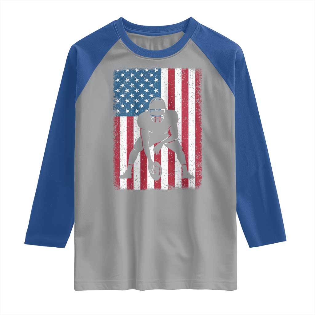 American Flag Football Raglan Shirt Cool Distressed Vintage Patriotic Football Player - Wonder Print Shop