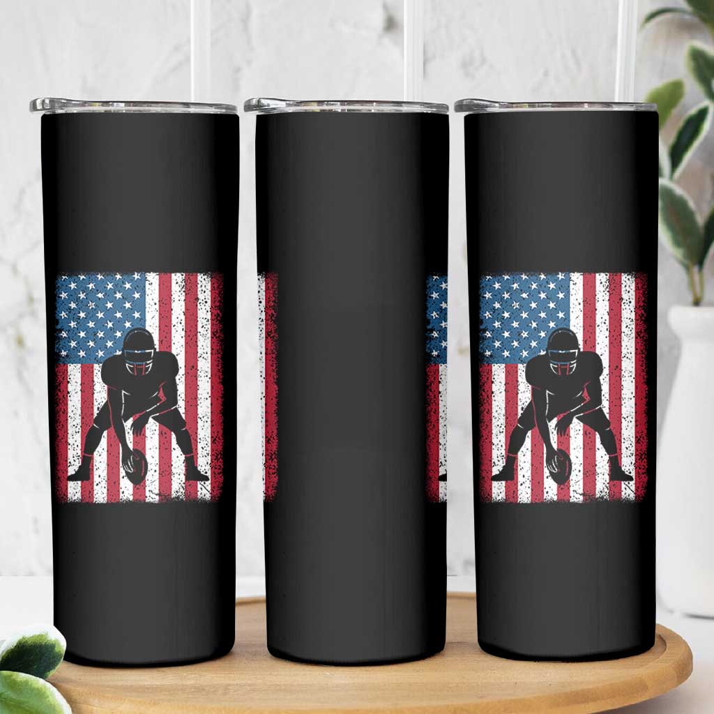 American Flag Football Skinny Tumbler Cool Distressed Vintage Patriotic Football Player - Wonder Print Shop