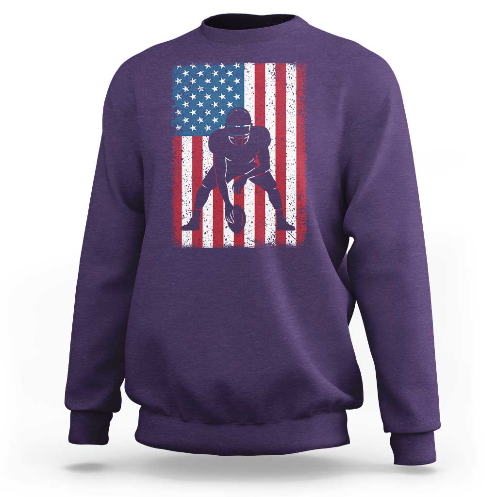 American Flag Football Sweatshirt Cool Distressed Vintage Patriotic Football Player - Wonder Print Shop