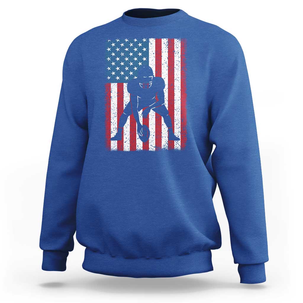 American Flag Football Sweatshirt Cool Distressed Vintage Patriotic Football Player - Wonder Print Shop