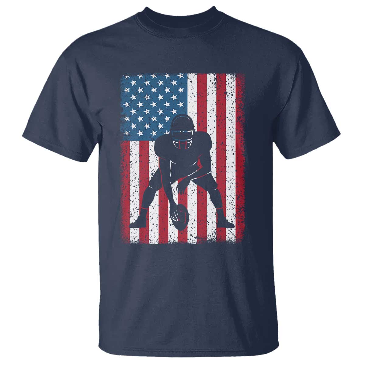 American Flag Football T Shirt Cool Distressed Vintage Patriotic Football Player - Wonder Print Shop