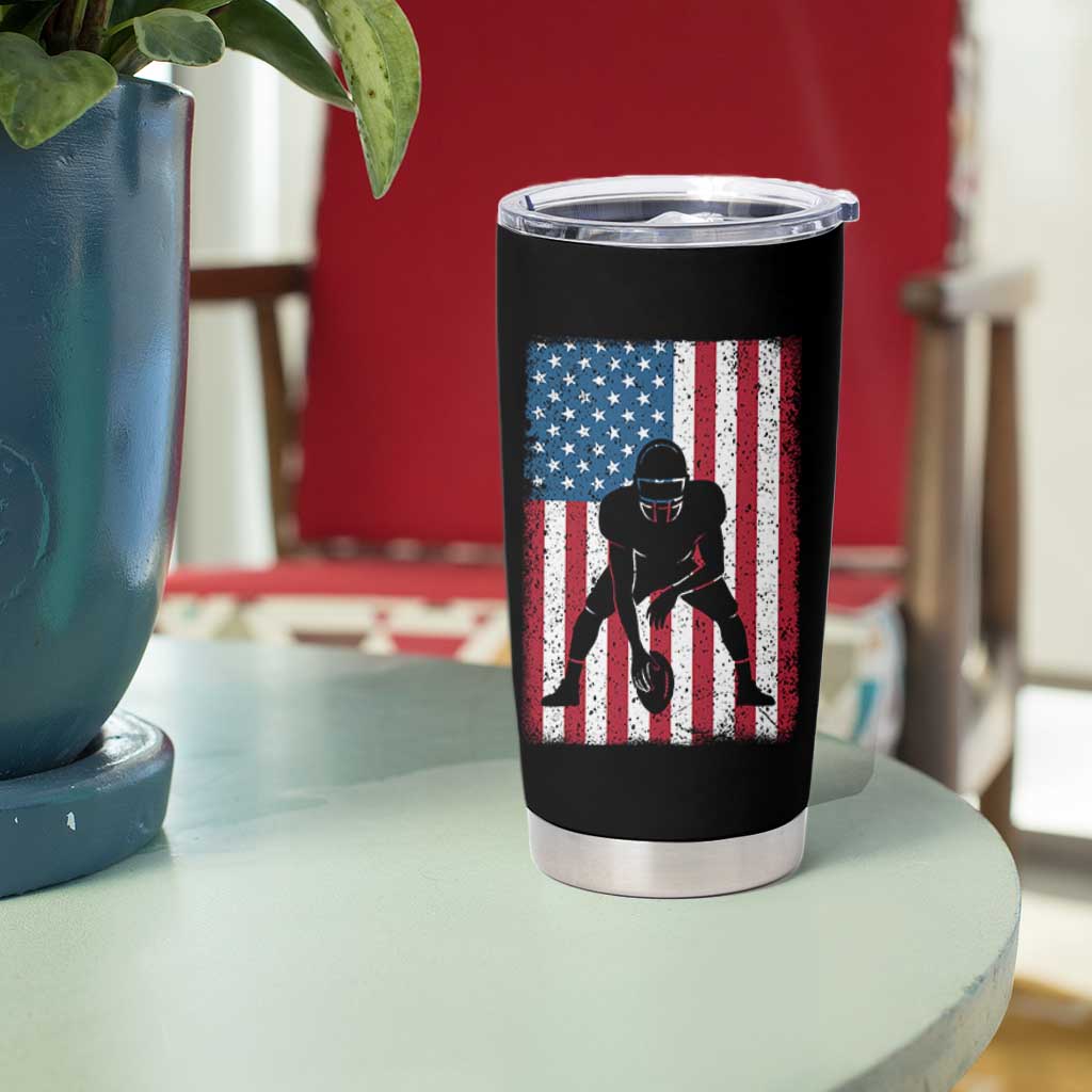 American Flag Football Tumbler Cup Cool Distressed Vintage Patriotic Football Player - Wonder Print Shop