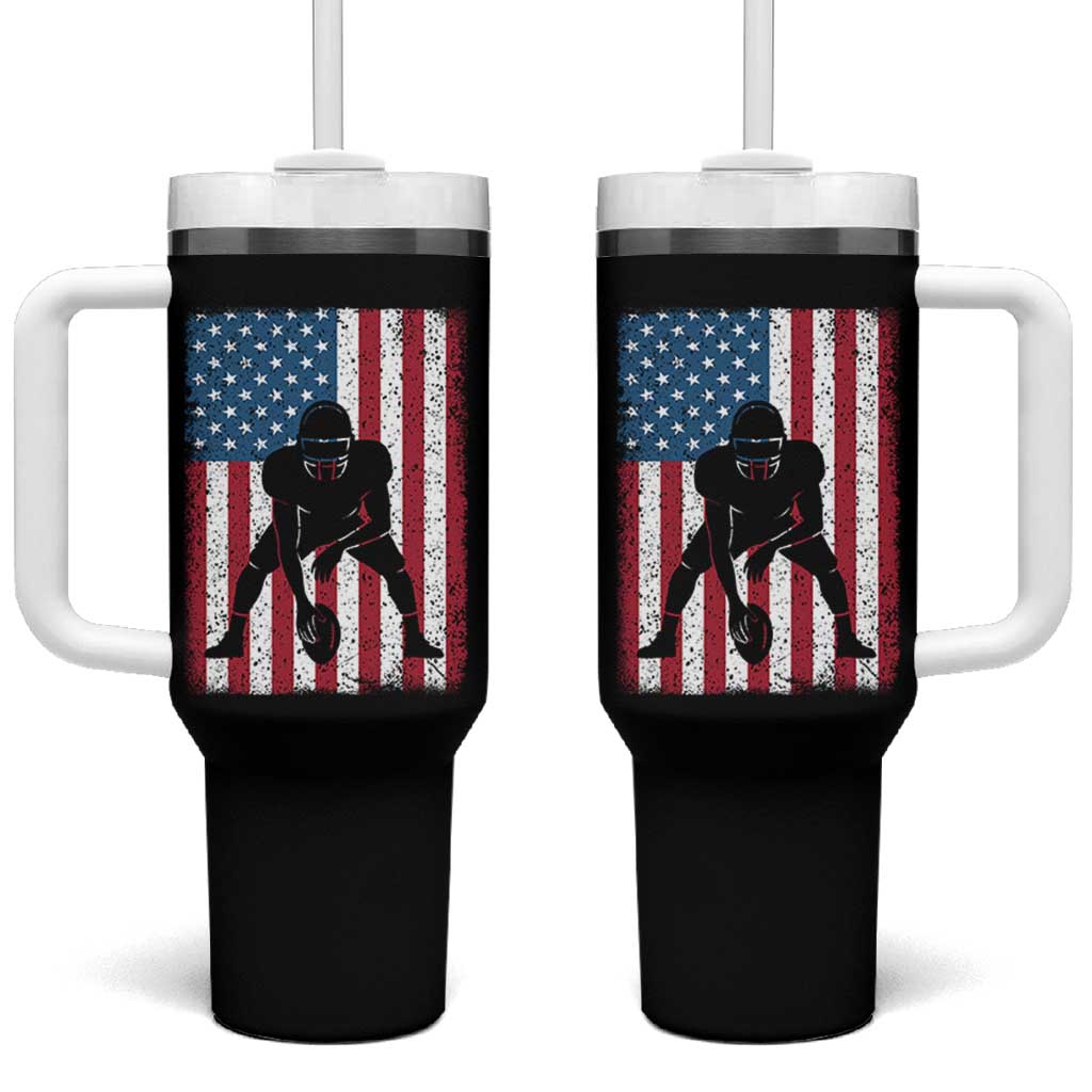 American Flag Football Tumbler With Handle Cool Distressed Vintage Patriotic Football Player - Wonder Print Shop