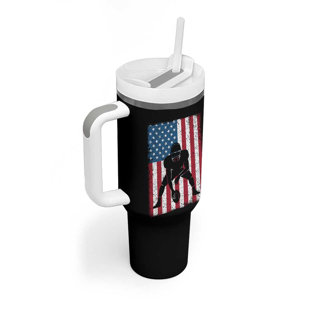 American Flag Football Tumbler With Handle Cool Distressed Vintage Patriotic Football Player - Wonder Print Shop