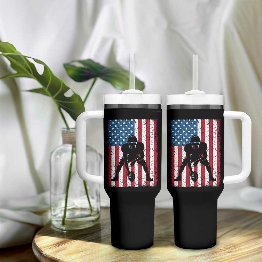 American Flag Football Tumbler With Handle Cool Distressed Vintage Patriotic Football Player - Wonder Print Shop