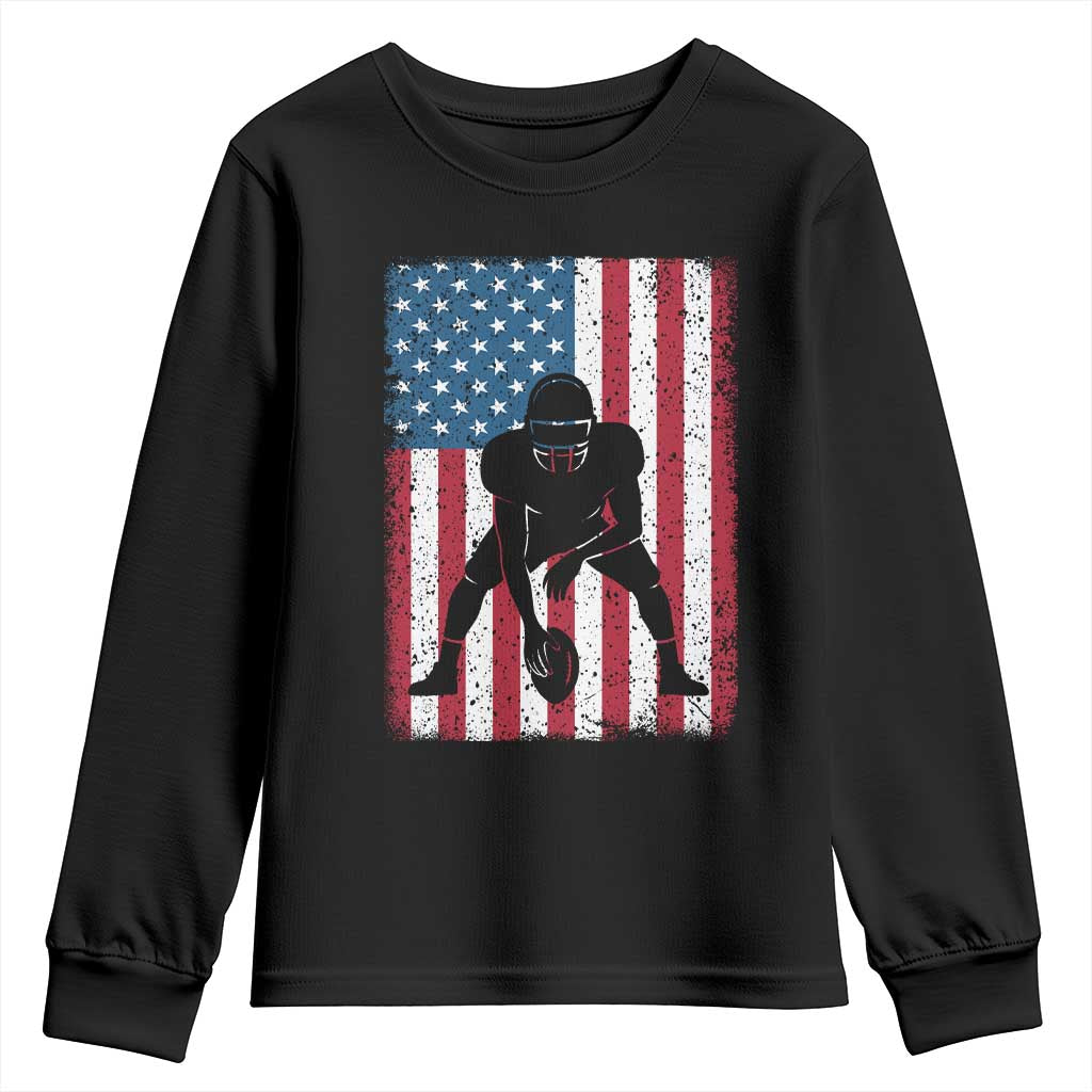 American Flag Football Youth Sweatshirt Cool Distressed Vintage Patriotic Football Player - Wonder Print Shop