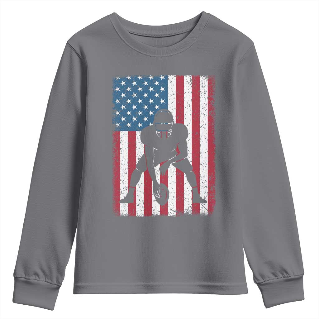 American Flag Football Youth Sweatshirt Cool Distressed Vintage Patriotic Football Player - Wonder Print Shop