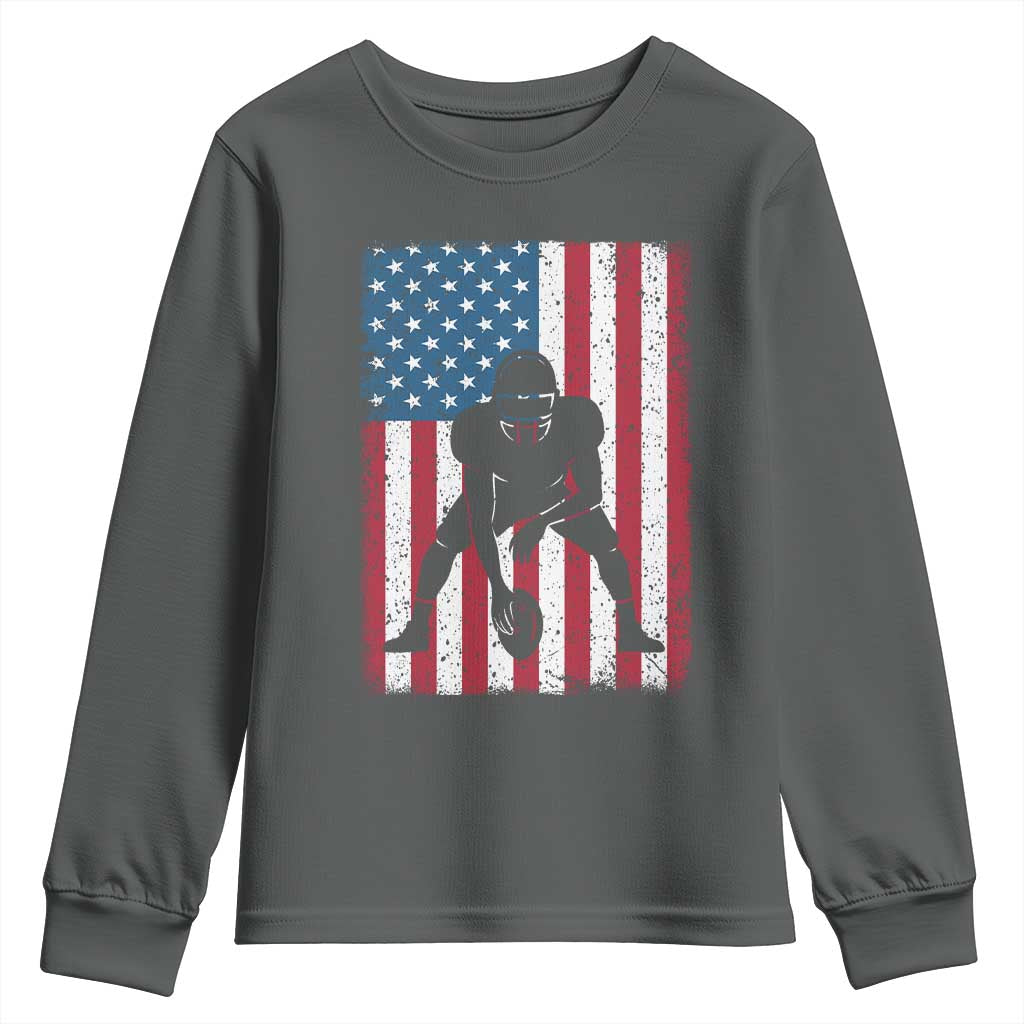 American Flag Football Youth Sweatshirt Cool Distressed Vintage Patriotic Football Player - Wonder Print Shop
