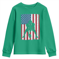 American Flag Football Youth Sweatshirt Cool Distressed Vintage Patriotic Football Player - Wonder Print Shop