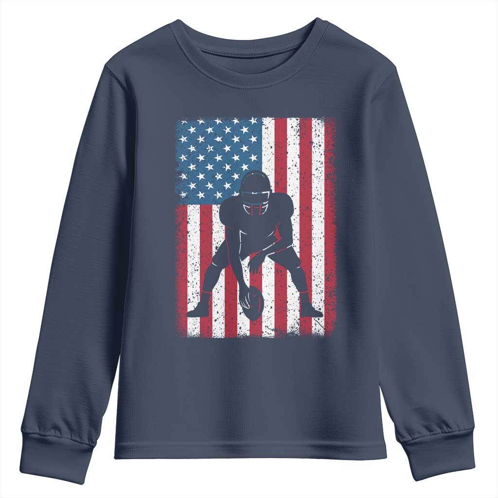 American Flag Football Youth Sweatshirt Cool Distressed Vintage Patriotic Football Player - Wonder Print Shop