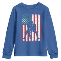 American Flag Football Youth Sweatshirt Cool Distressed Vintage Patriotic Football Player - Wonder Print Shop