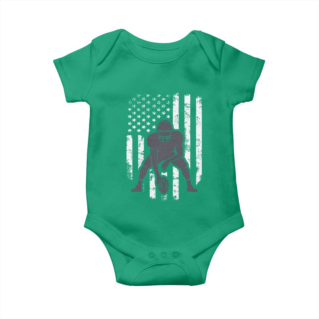Football Player American Flag Baby Onesie Cool Distressed Vintage Patriotic - Wonder Print Shop