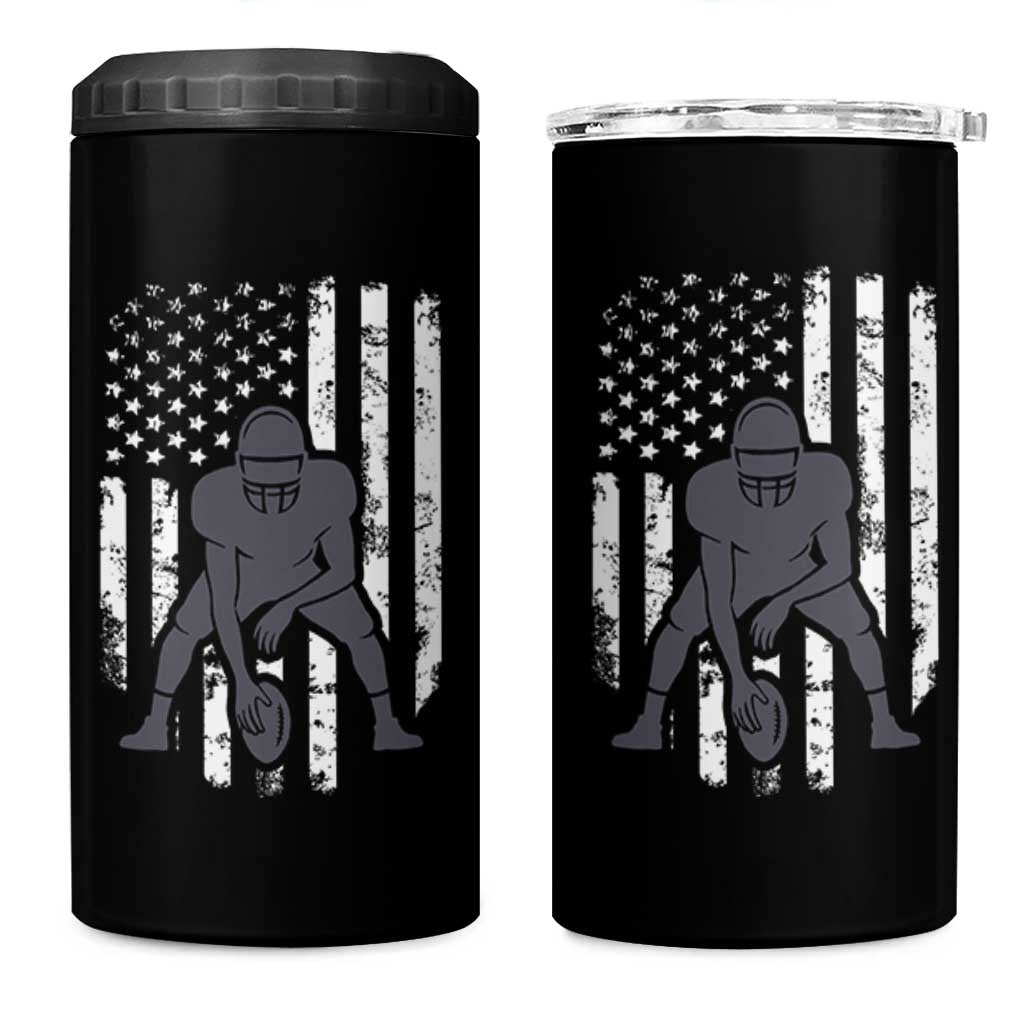 Football Player American Flag 4 in 1 Can Cooler Tumbler Cool Distressed Vintage Patriotic - Wonder Print Shop