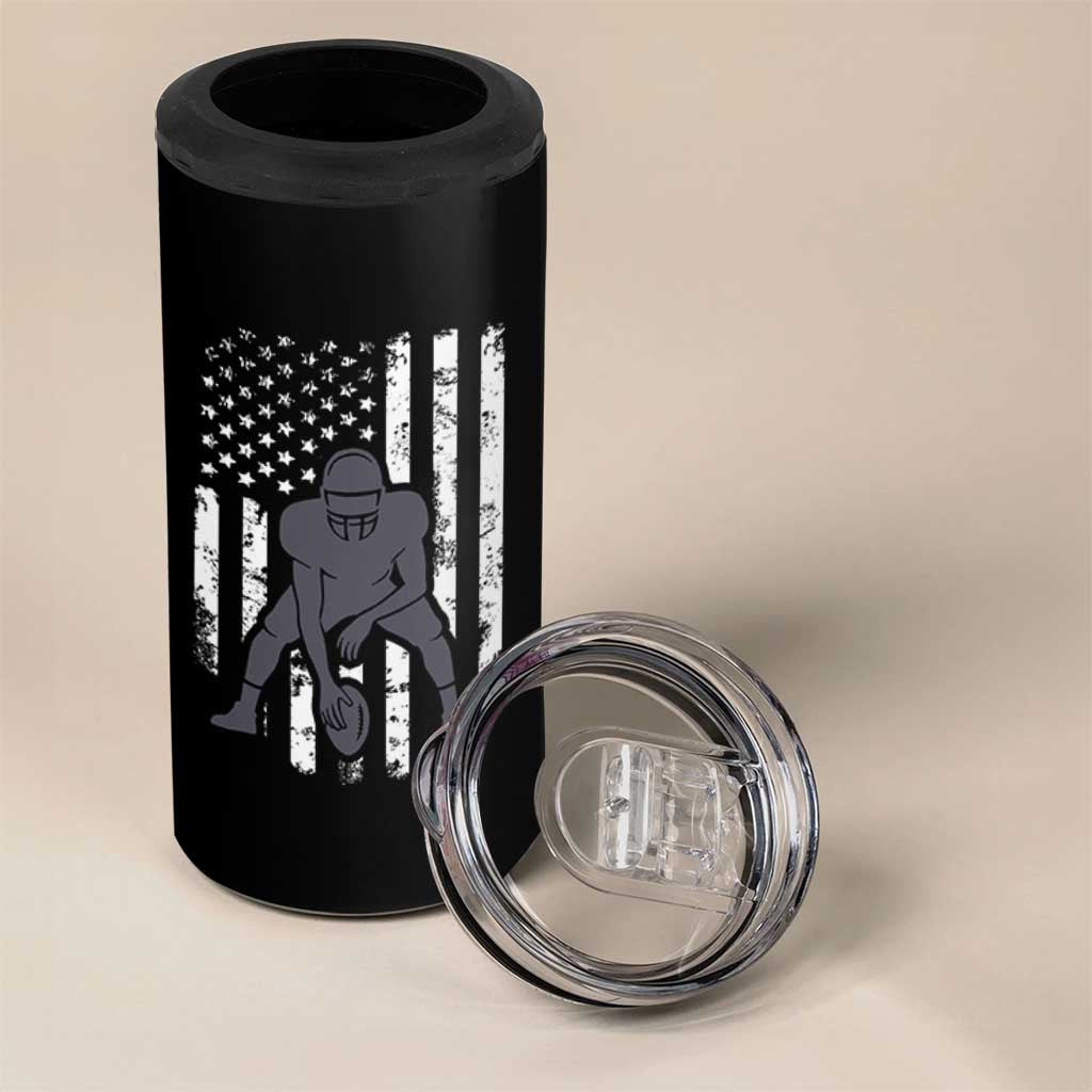 Football Player American Flag 4 in 1 Can Cooler Tumbler Cool Distressed Vintage Patriotic - Wonder Print Shop