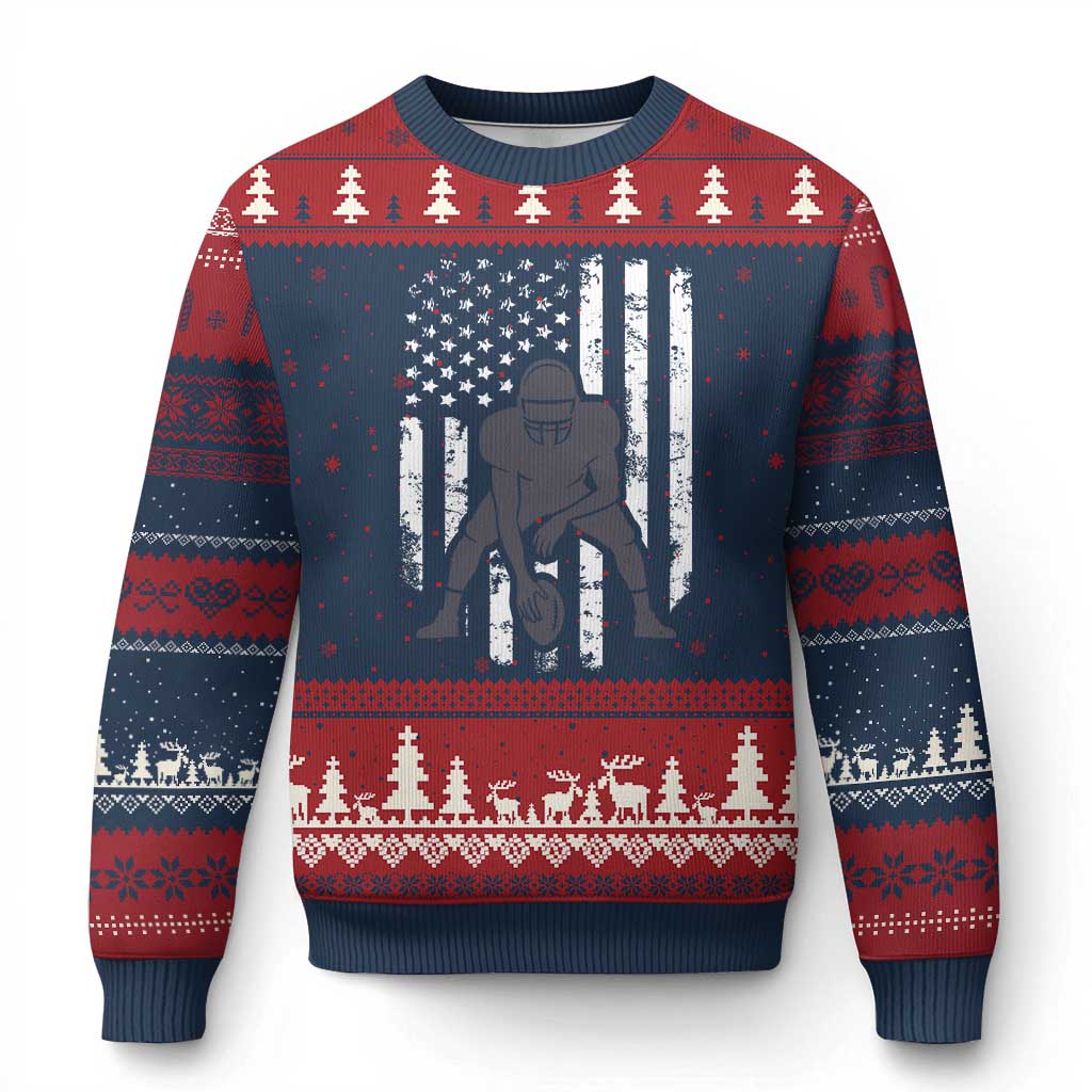 Football Player American Flag Ugly Christmas Sweater Cool Distressed Vintage Patriotic - Wonder Print Shop