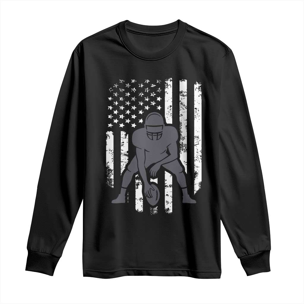 Football Player American Flag Long Sleeve Shirt Cool Distressed Vintage Patriotic - Wonder Print Shop