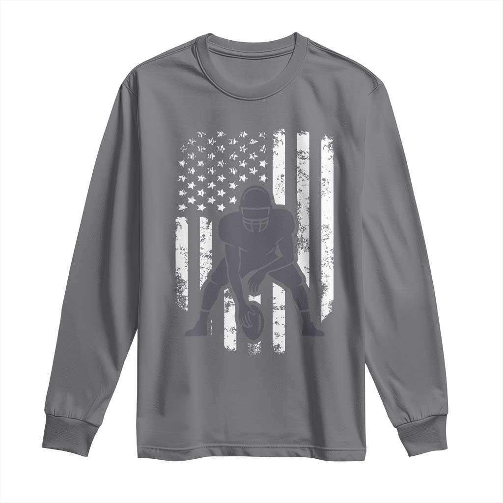 Football Player American Flag Long Sleeve Shirt Cool Distressed Vintage Patriotic - Wonder Print Shop