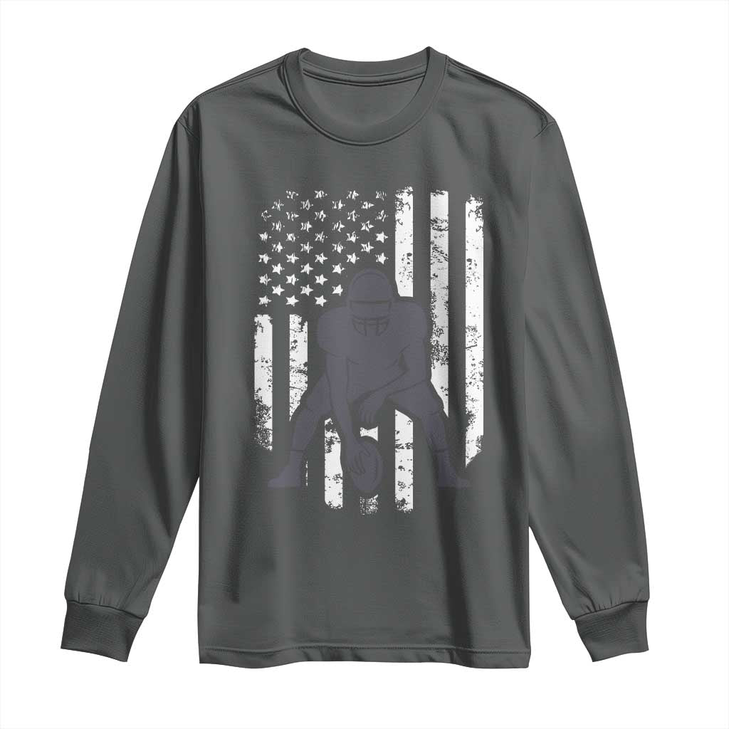 Football Player American Flag Long Sleeve Shirt Cool Distressed Vintage Patriotic - Wonder Print Shop