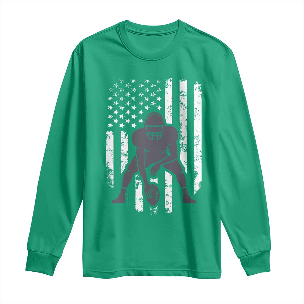 Football Player American Flag Long Sleeve Shirt Cool Distressed Vintage Patriotic - Wonder Print Shop
