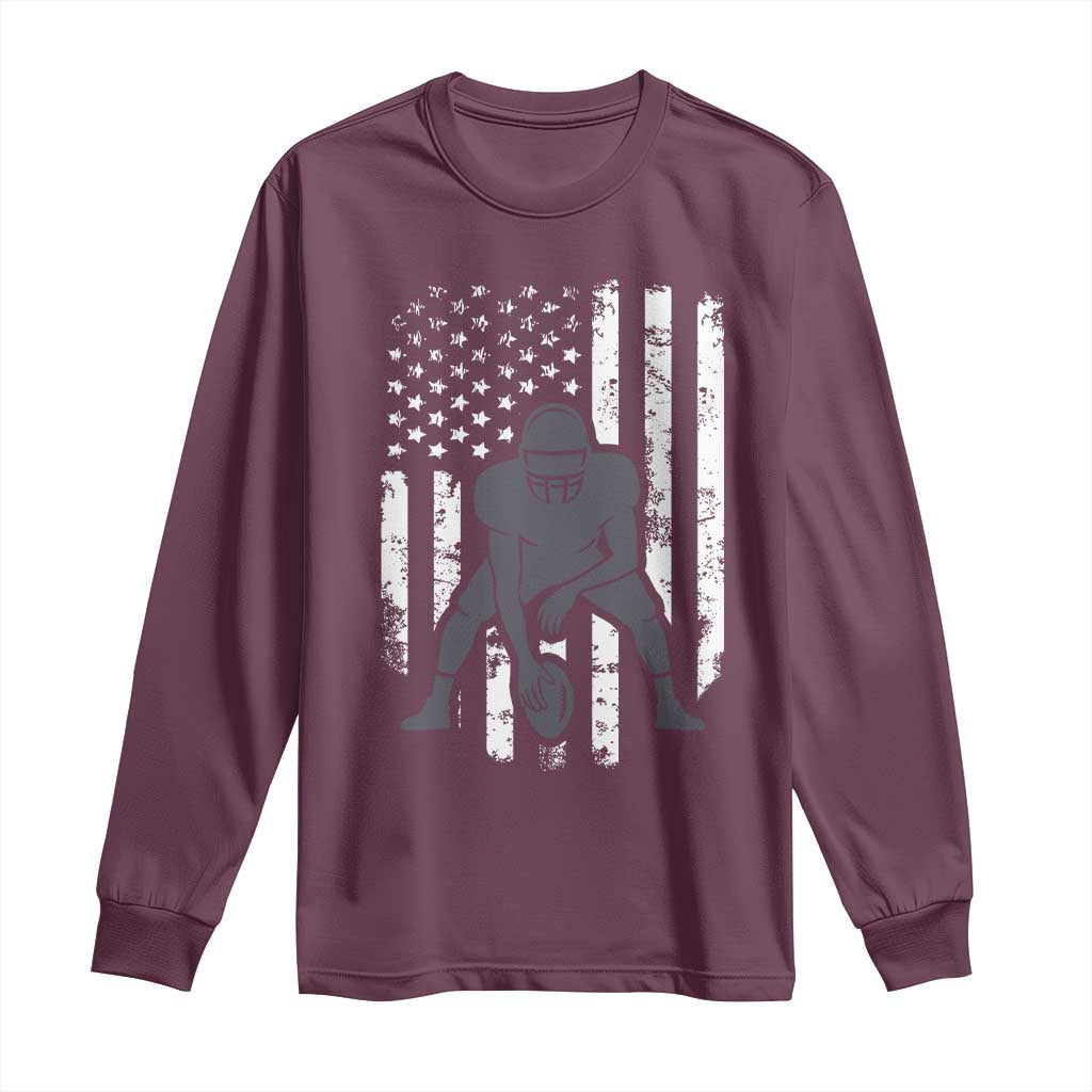 Football Player American Flag Long Sleeve Shirt Cool Distressed Vintage Patriotic - Wonder Print Shop
