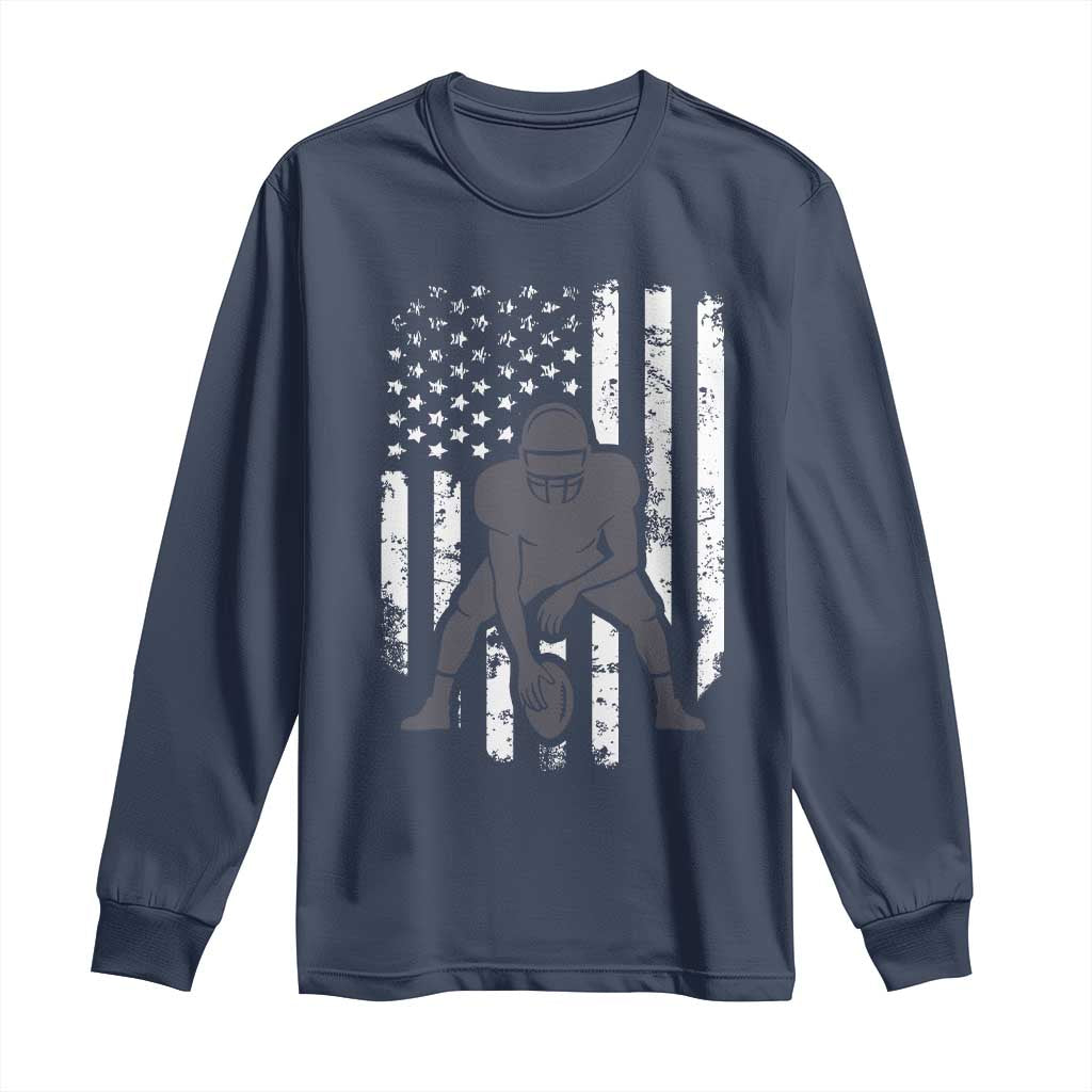 Football Player American Flag Long Sleeve Shirt Cool Distressed Vintage Patriotic - Wonder Print Shop