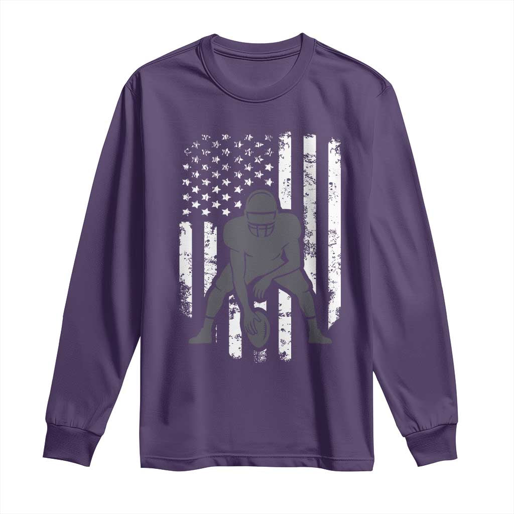 Football Player American Flag Long Sleeve Shirt Cool Distressed Vintage Patriotic - Wonder Print Shop