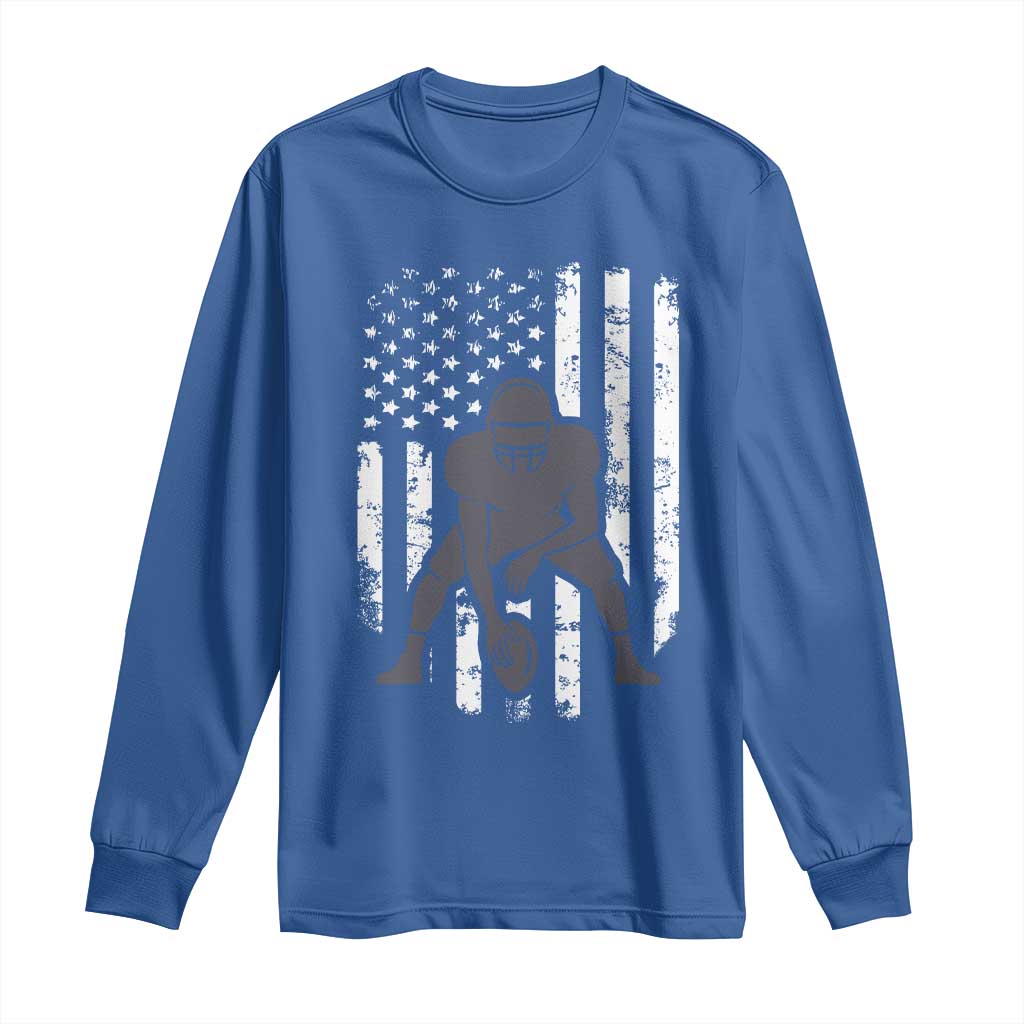 Football Player American Flag Long Sleeve Shirt Cool Distressed Vintage Patriotic - Wonder Print Shop