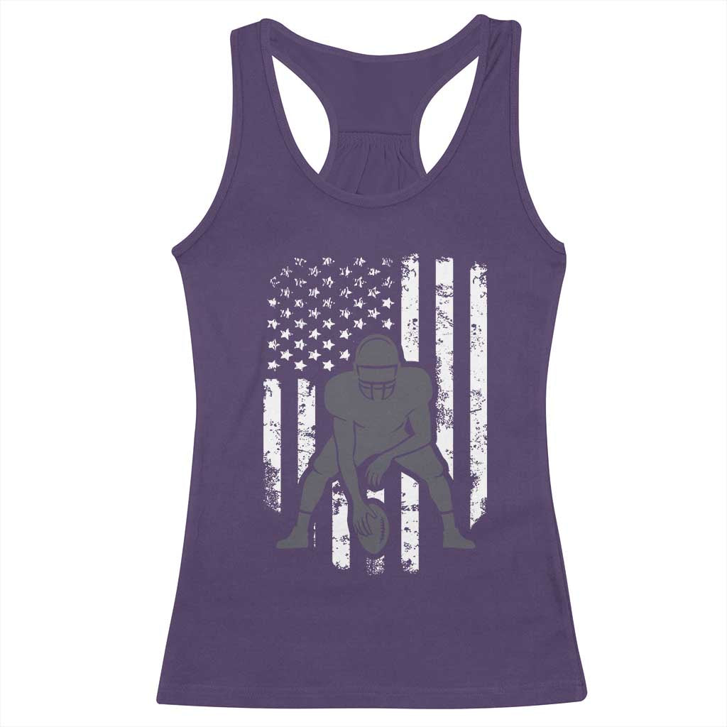 Football Player American Flag Racerback Tank Top Cool Distressed Vintage Patriotic - Wonder Print Shop