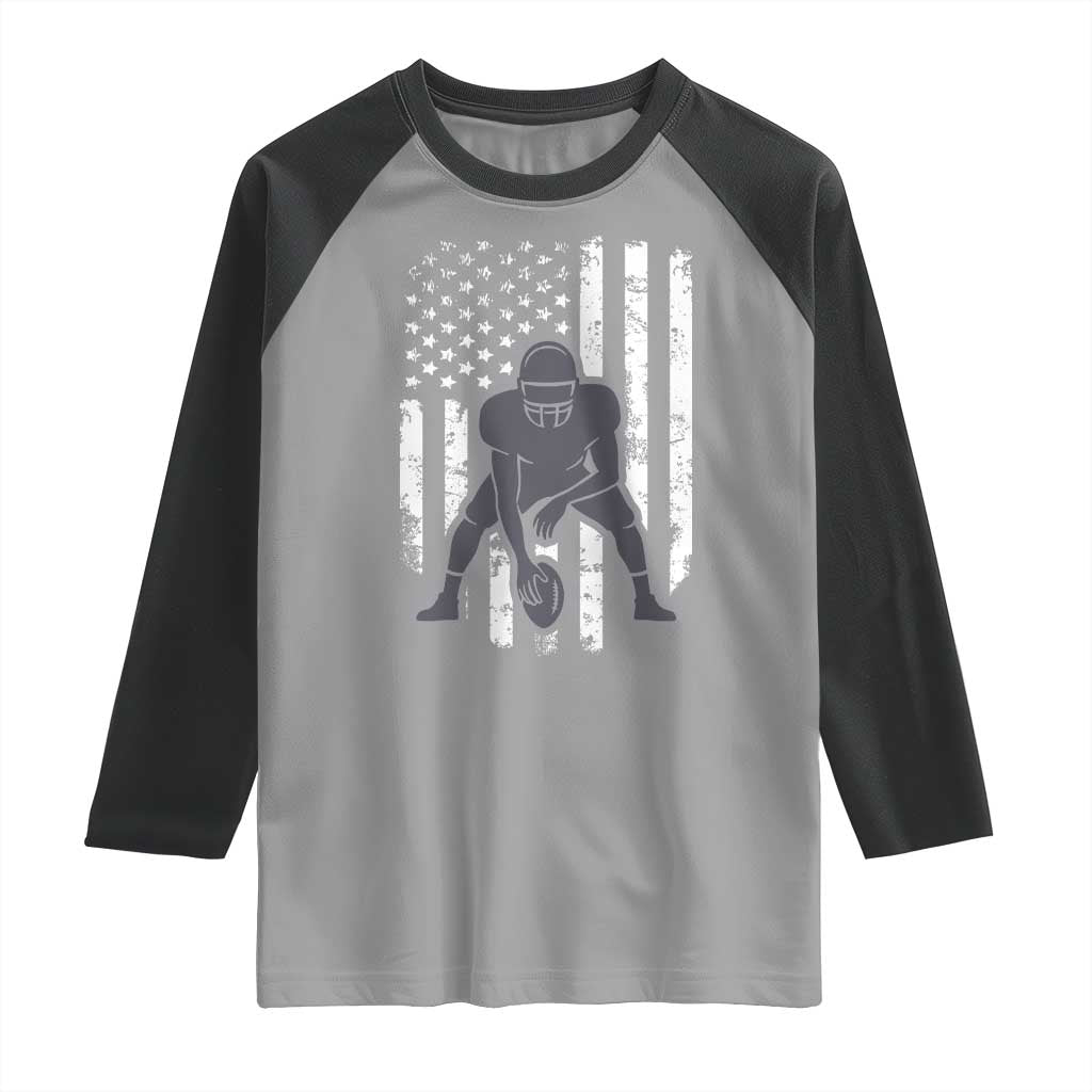 Football Player American Flag Raglan Shirt Cool Distressed Vintage Patriotic - Wonder Print Shop