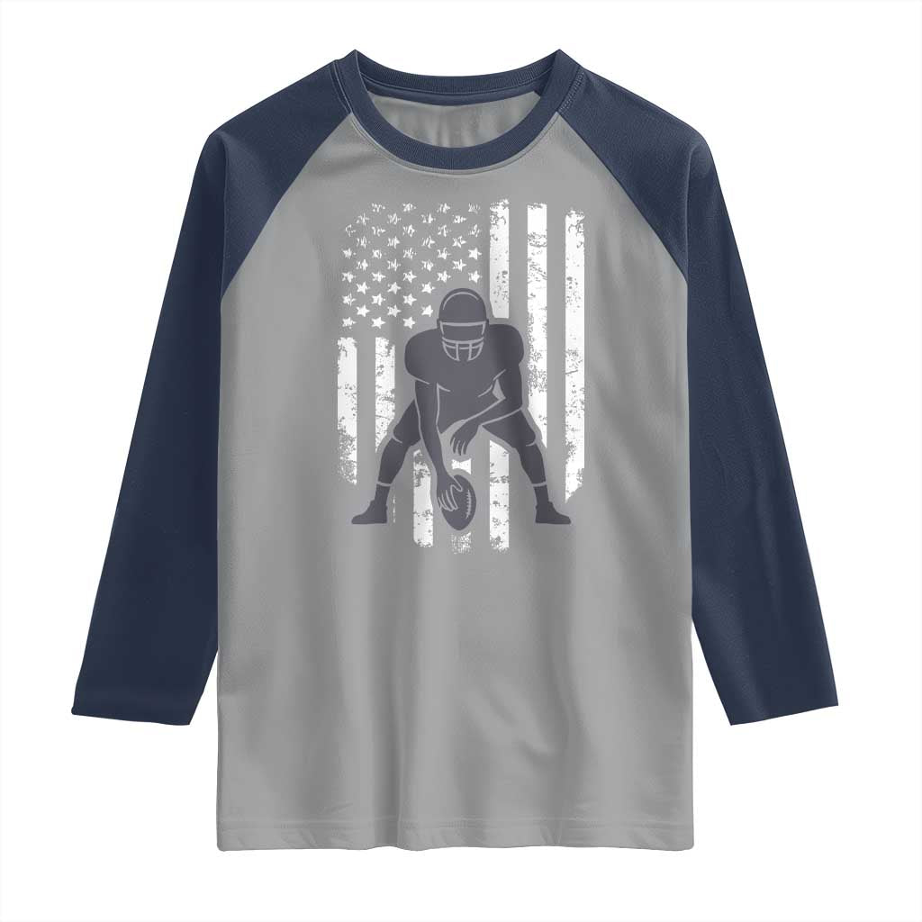 Football Player American Flag Raglan Shirt Cool Distressed Vintage Patriotic - Wonder Print Shop