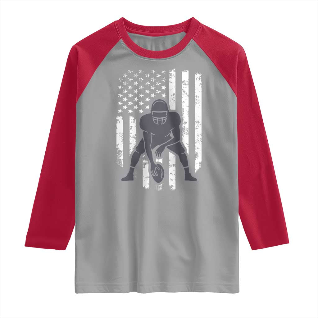 Football Player American Flag Raglan Shirt Cool Distressed Vintage Patriotic - Wonder Print Shop