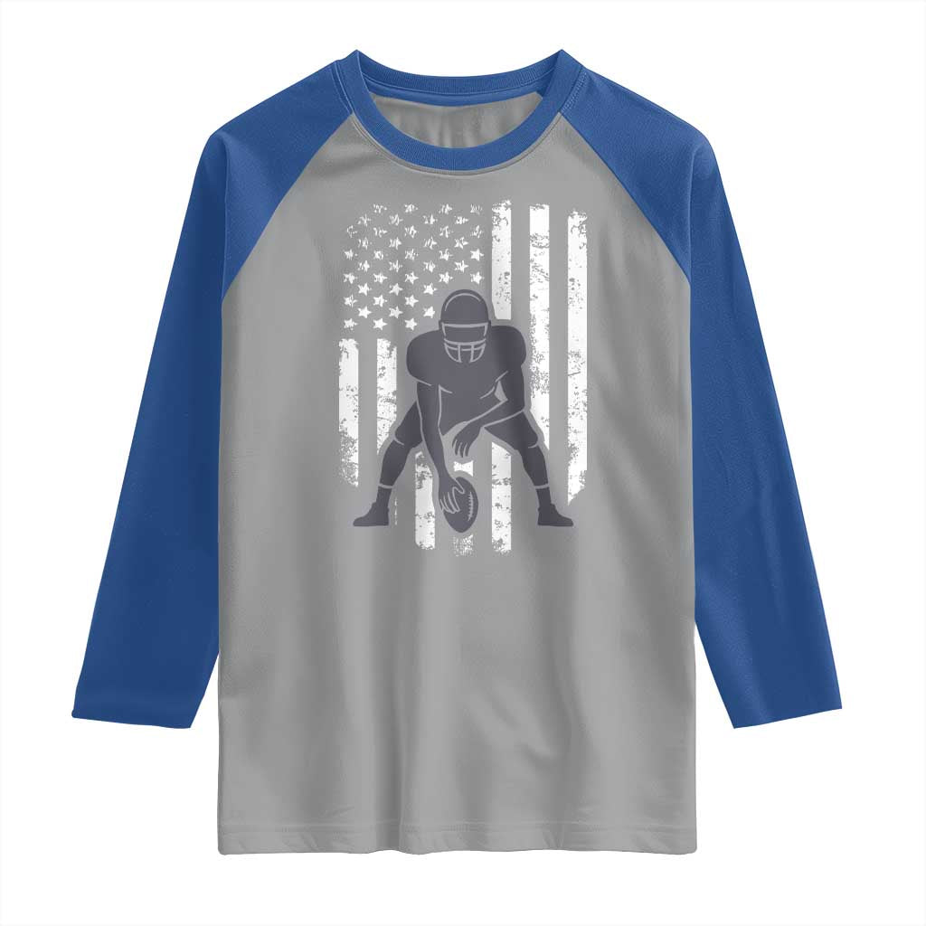 Football Player American Flag Raglan Shirt Cool Distressed Vintage Patriotic - Wonder Print Shop