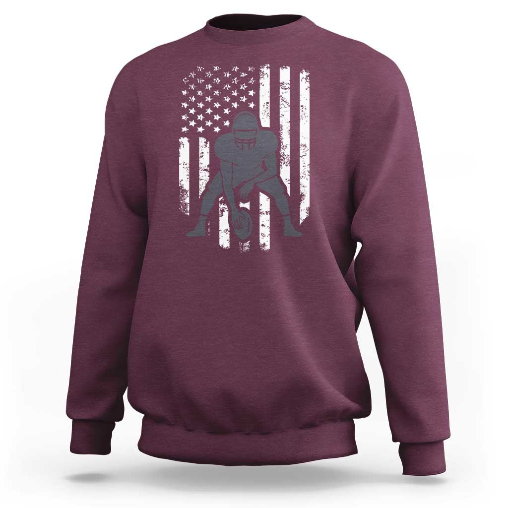 Football Player American Flag Sweatshirt Cool Distressed Vintage Patriotic - Wonder Print Shop