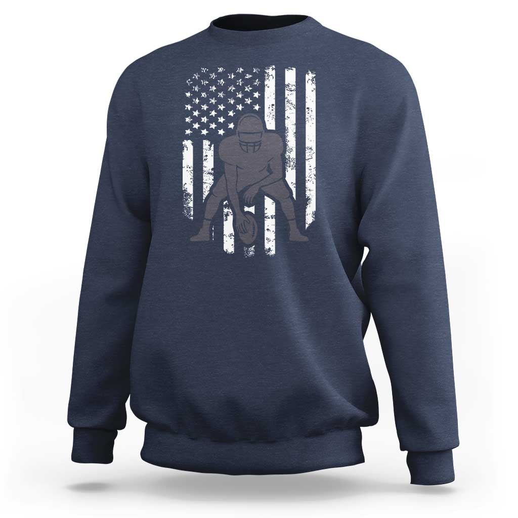 Football Player American Flag Sweatshirt Cool Distressed Vintage Patriotic - Wonder Print Shop