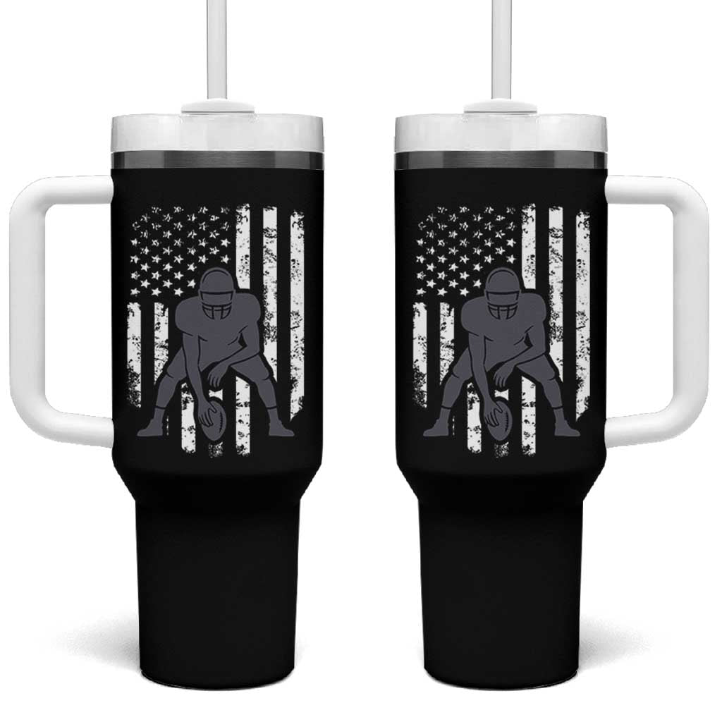 Football Player American Flag Tumbler With Handle Cool Distressed Vintage Patriotic - Wonder Print Shop