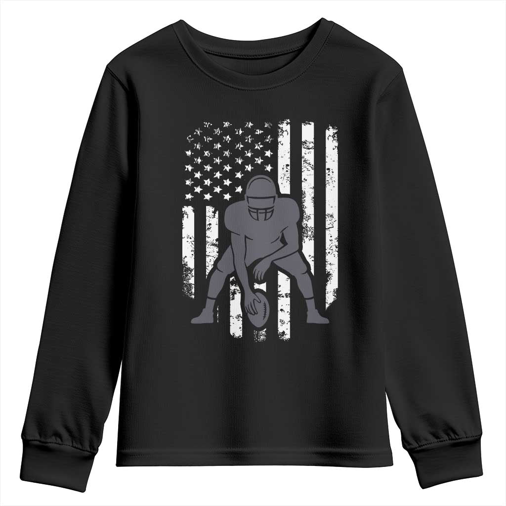 Football Player American Flag Youth Sweatshirt Cool Distressed Vintage Patriotic - Wonder Print Shop