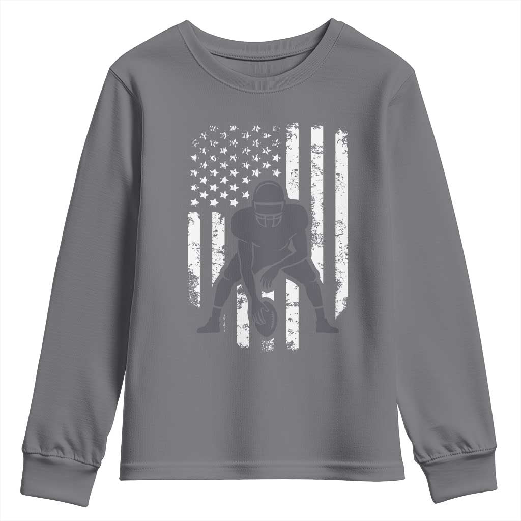 Football Player American Flag Youth Sweatshirt Cool Distressed Vintage Patriotic - Wonder Print Shop