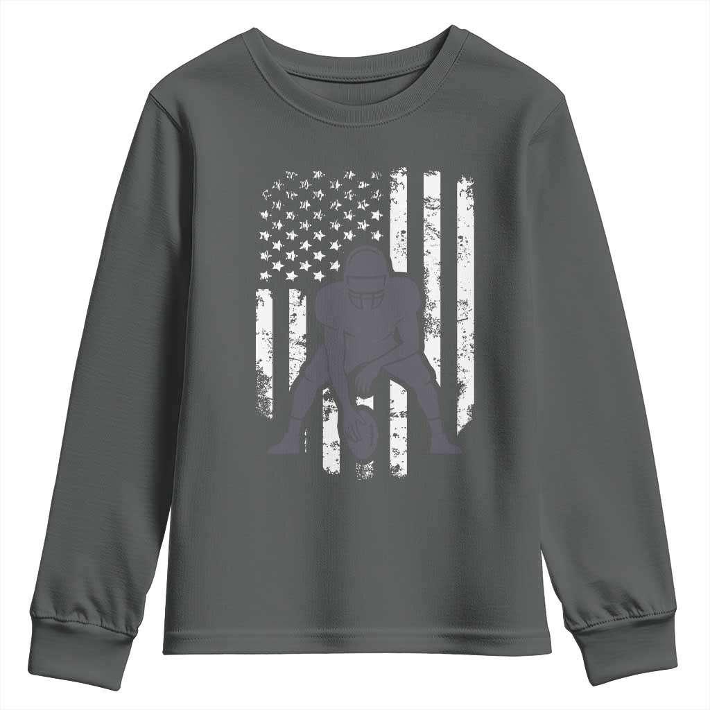 Football Player American Flag Youth Sweatshirt Cool Distressed Vintage Patriotic - Wonder Print Shop