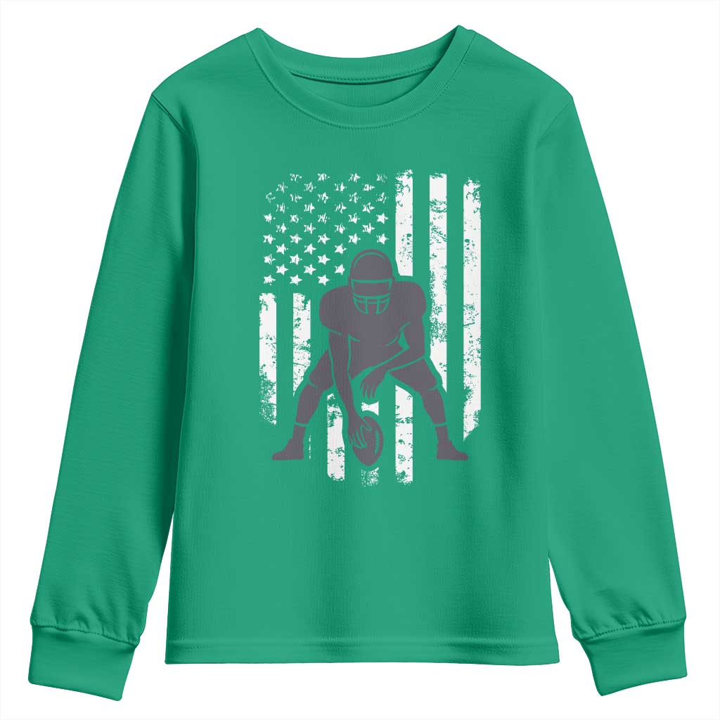 Football Player American Flag Youth Sweatshirt Cool Distressed Vintage Patriotic - Wonder Print Shop