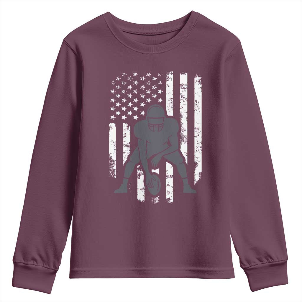 Football Player American Flag Youth Sweatshirt Cool Distressed Vintage Patriotic - Wonder Print Shop
