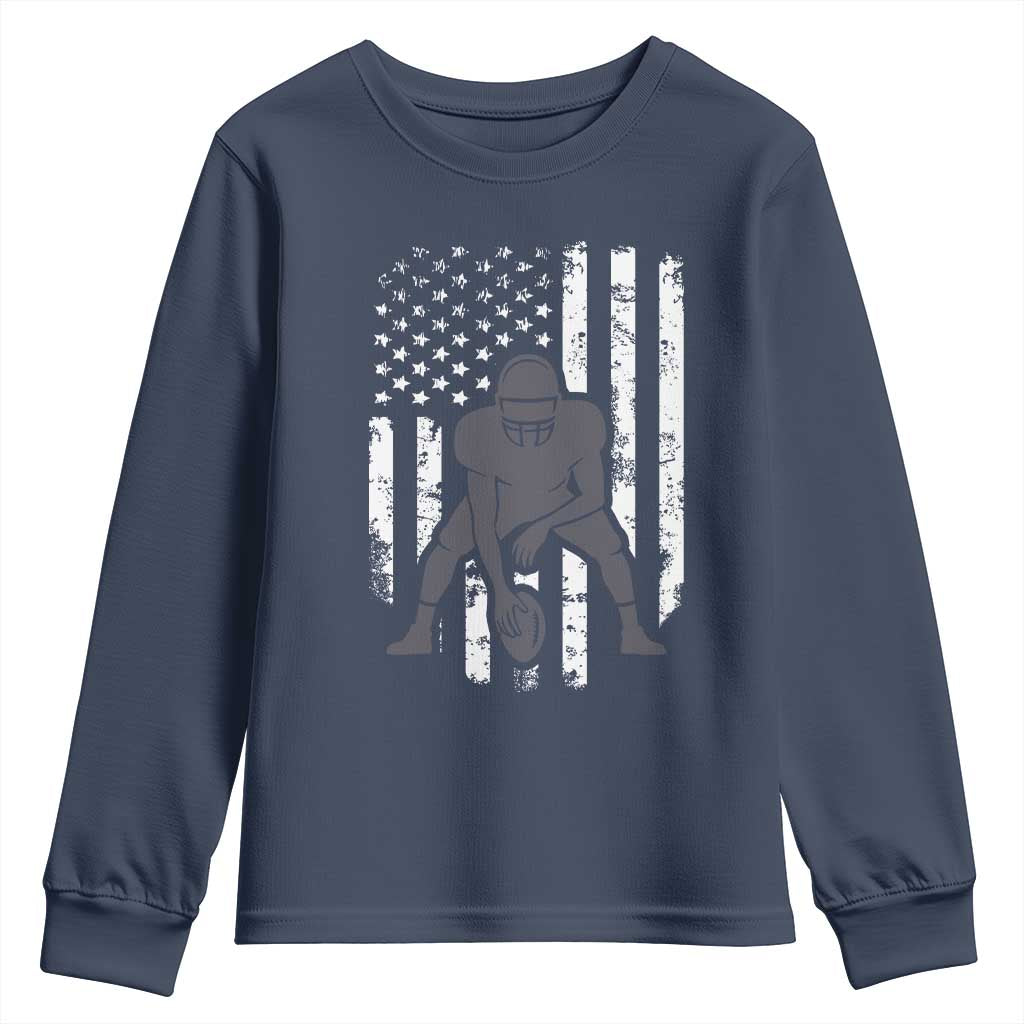 Football Player American Flag Youth Sweatshirt Cool Distressed Vintage Patriotic - Wonder Print Shop