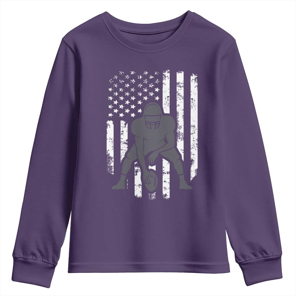 Football Player American Flag Youth Sweatshirt Cool Distressed Vintage Patriotic - Wonder Print Shop