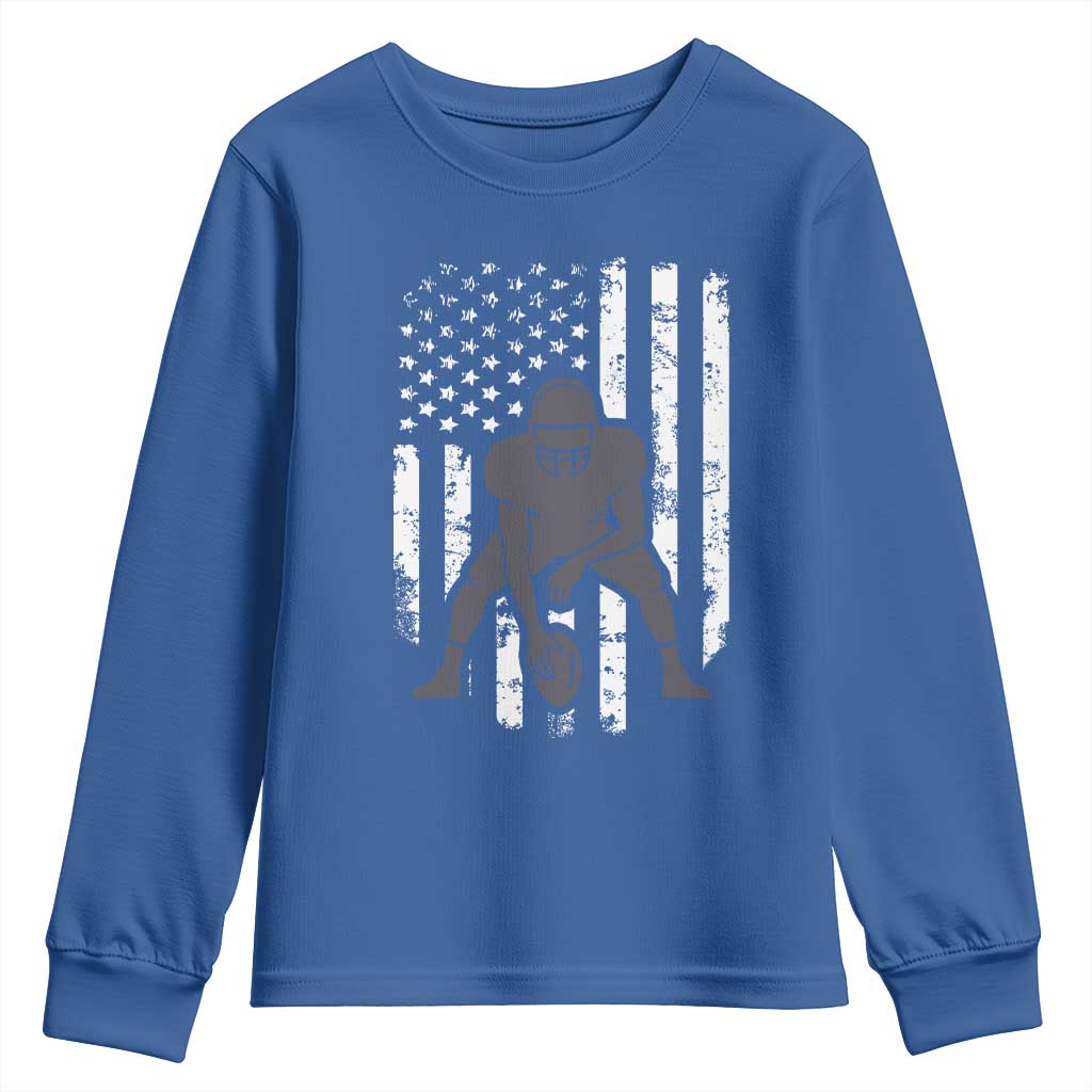 Football Player American Flag Youth Sweatshirt Cool Distressed Vintage Patriotic - Wonder Print Shop