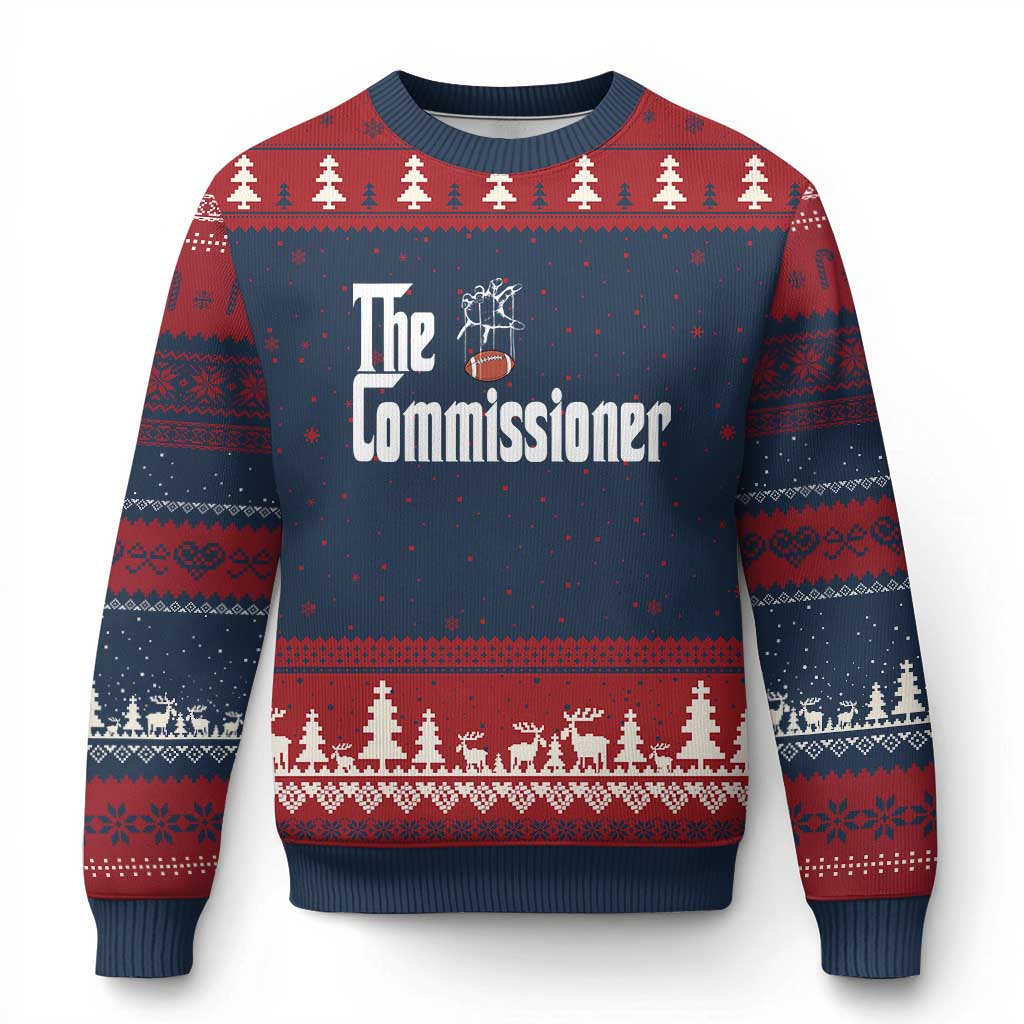 Fantasy Football Commissioner Ugly Christmas Sweater Draft Party Commish FFL - Wonder Print Shop