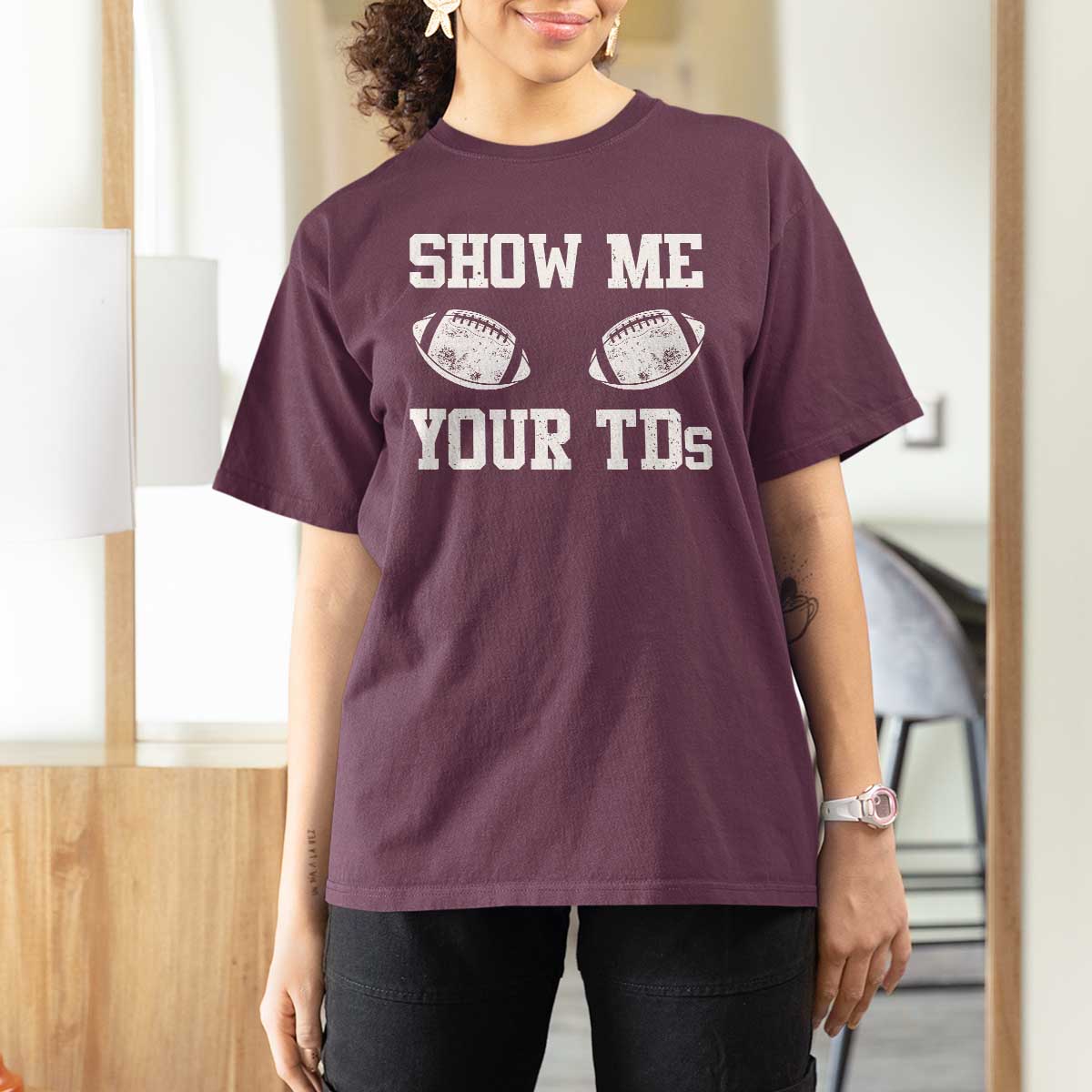 Funny Fantasy Football T Shirt For Women Show Me Your TDs Draft Party commish FFL - Wonder Print Shop