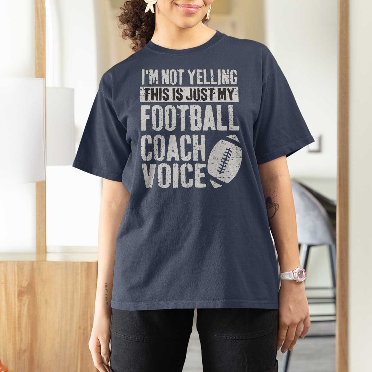 Football Coach T Shirt For Women Cool Distressed Vintage Funny Not Yelling - Wonder Print Shop