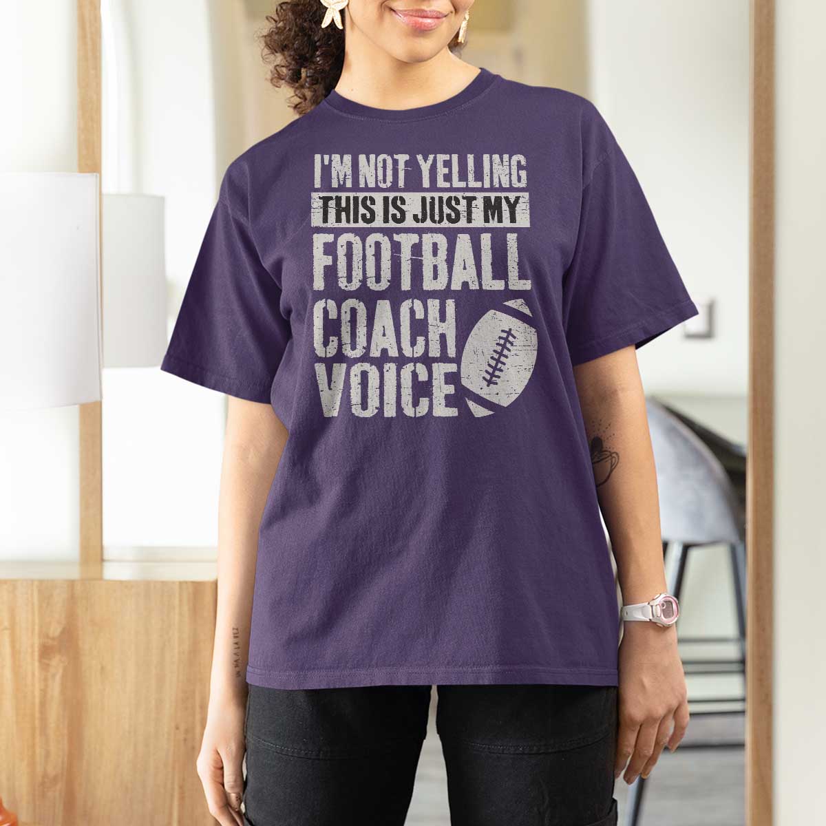 Football Coach T Shirt For Women Cool Distressed Vintage Funny Not Yelling - Wonder Print Shop