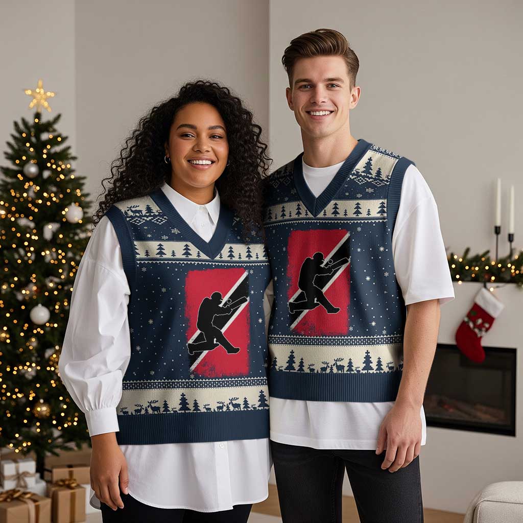 Trinidad and Tobago Cricket V-Neck Knit Sweater Vest Retro Vintage Sport Trini Trinidadian Flag Cricket Fan